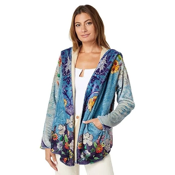 Johnny Was BIYA Shellinay Hooded Sherpa Fleece Open Front Cardigan Wrap Sweater - Picture 3 of 13